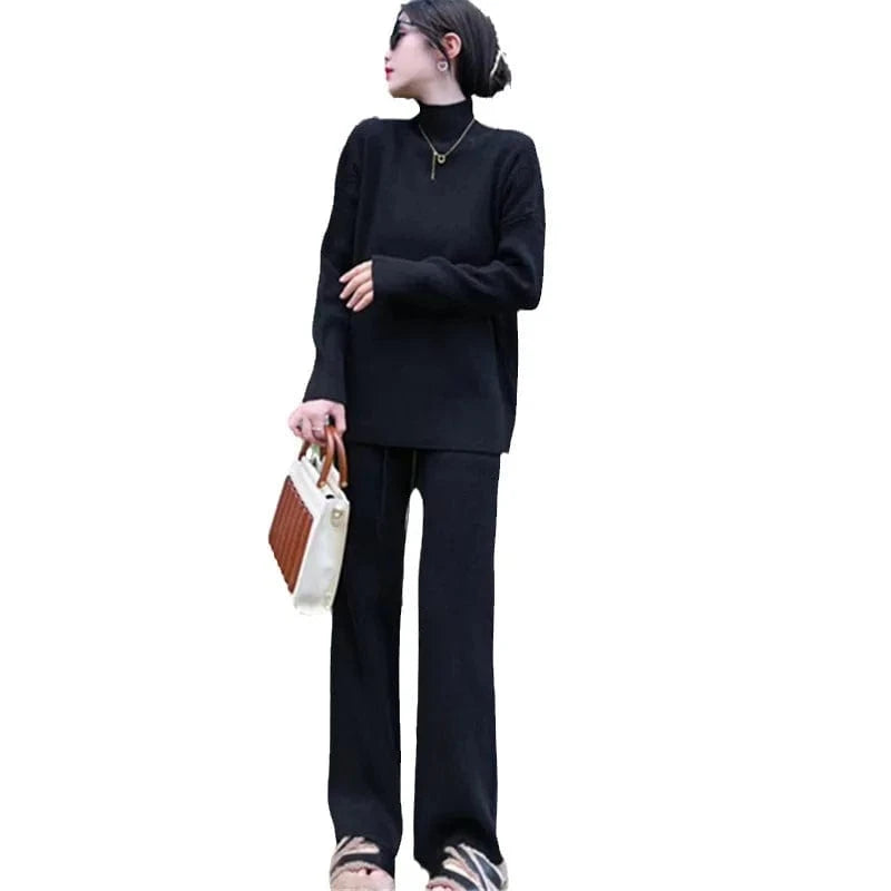 2024 Spring and autumn new arrival of high-quality fashion women's turtleneck long sleeve solid color knitted sweater dress set