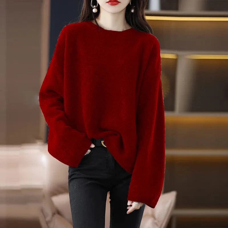 2024 Spring and autumn new arrivals best-selling women's solid color crew neck long sleeve loose high-quality pullover sweater