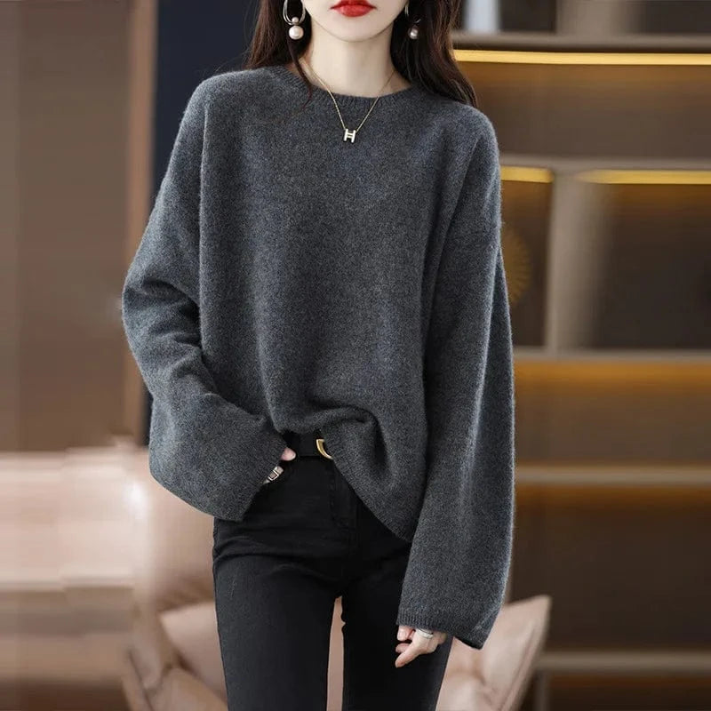 2024 Spring and autumn new arrivals best-selling women's solid color crew neck long sleeve loose high-quality pullover sweater