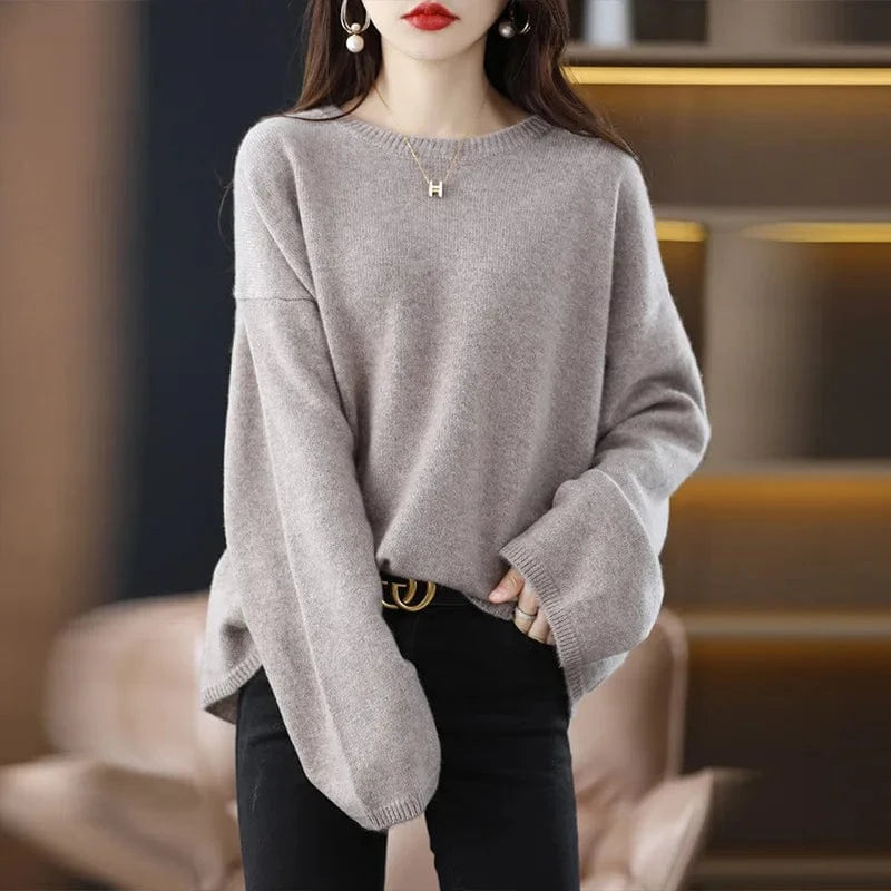 2024 Spring and autumn new arrivals best-selling women's solid color crew neck long sleeve loose high-quality pullover sweater