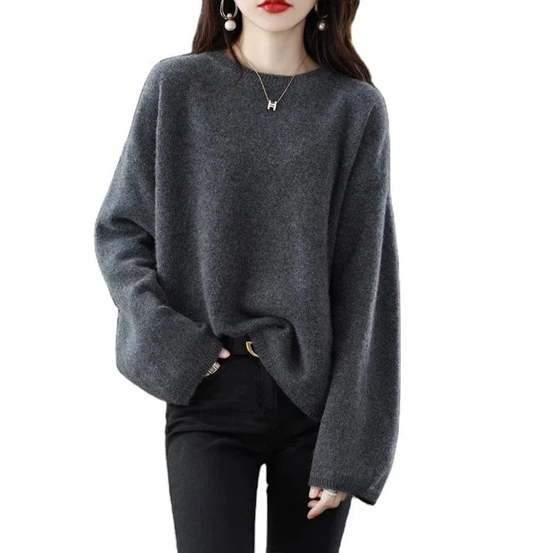 2024 Spring and autumn new arrivals best-selling women's solid color crew neck long sleeve loose high-quality pullover sweater