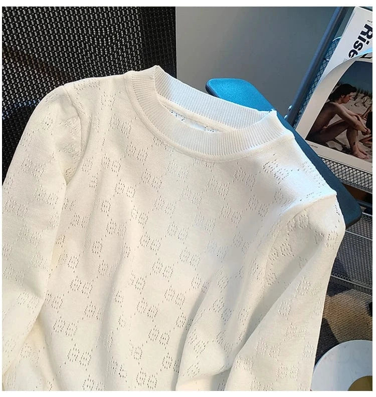 2024 spring and autumn new crew-neck pullover sweater women loose luxury brand designer sweater hollow-out sweater top