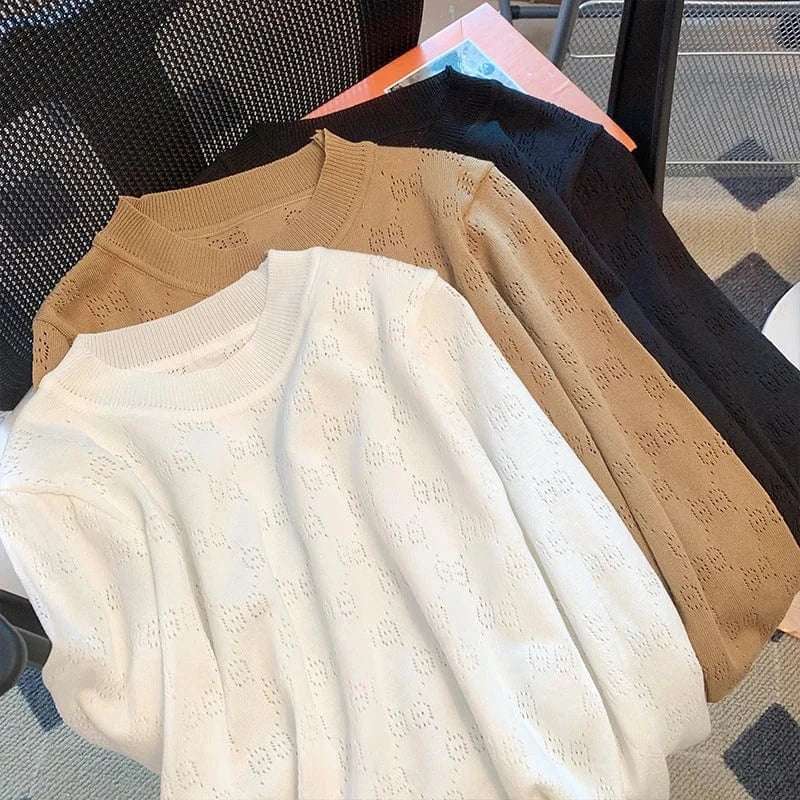 2024 spring and autumn new crew-neck pullover sweater women loose luxury brand designer sweater hollow-out sweater top