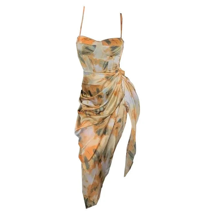 2024 Spring and Summer Explosion Bohemian Printed V-Neck Floral Dress Seaside Beach Vacation Dresses