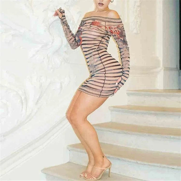 2024 Spring Autumn Long Sleeve Party Club Streetwear Mesh Sheer Bodycon Mini Dress