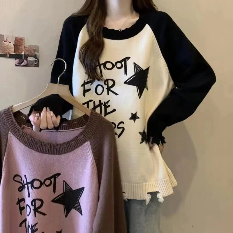 2024 Spring autumn new arrivals best-selling high quality o neck long sleeve slim cartoon letter print women pullover sweater