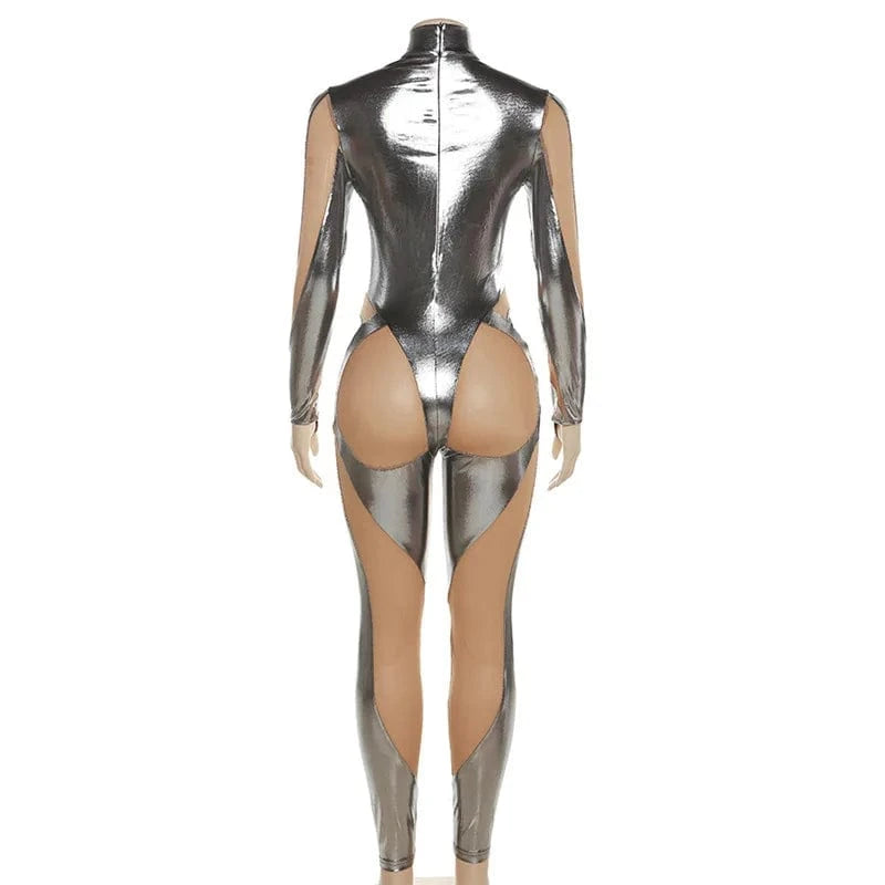 2024 spring boutique fashion mesh patchwork one piece women's jumpsuits playsuits