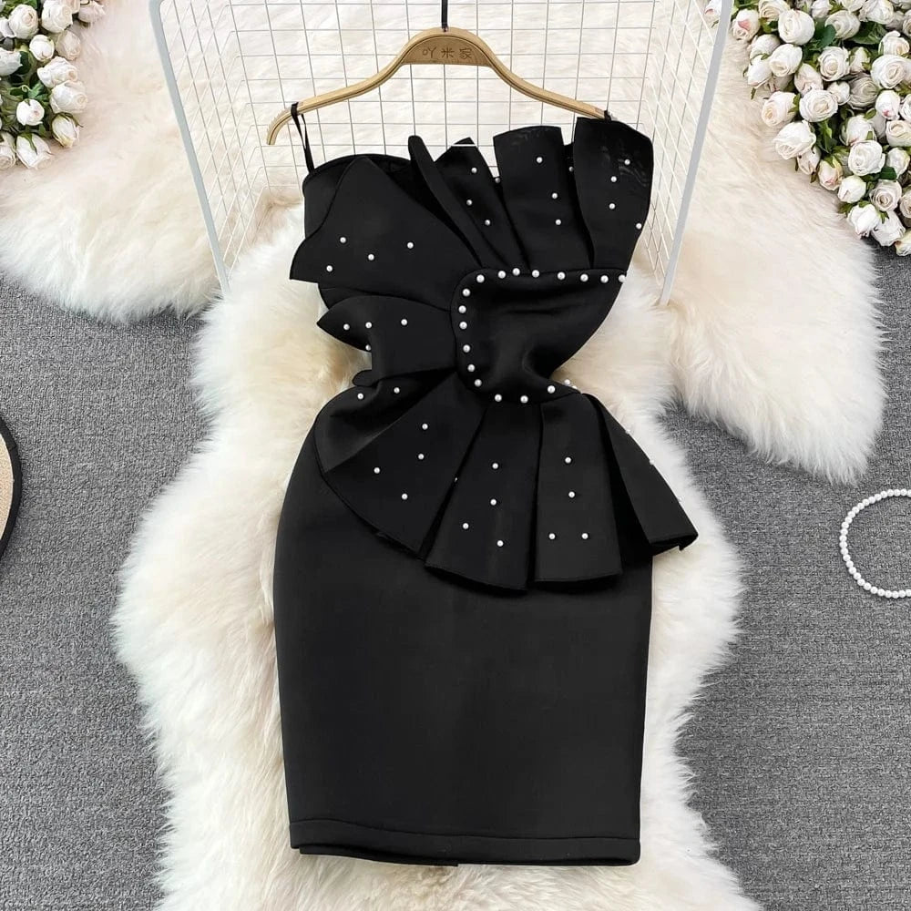 2024 Spring Fashion Women Slim Sleeveless Beaded Pleated Sheath Split Halter Package Hip Gown Dresses