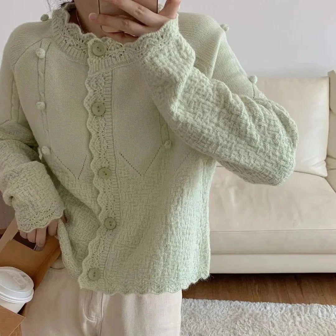 2024 Spring Fashionable girls long sleeve free size sweet style cable knit women sweater cardigan