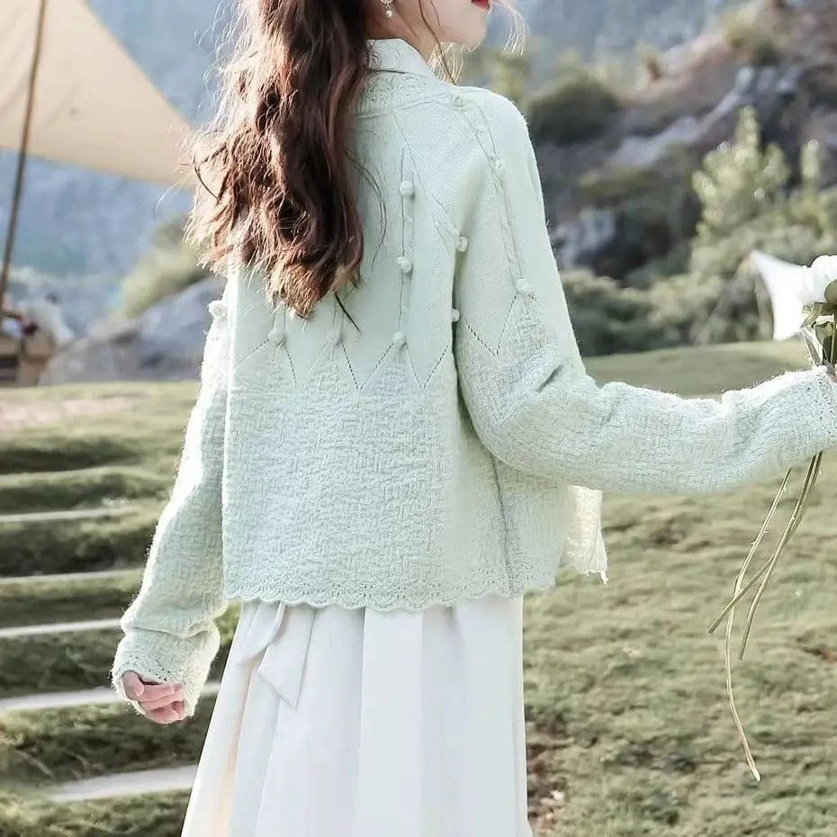 2024 Spring Fashionable girls long sleeve free size sweet style cable knit women sweater cardigan