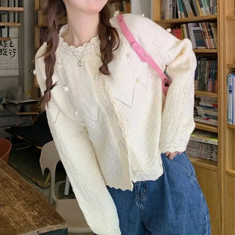 2024 Spring Fashionable girls long sleeve free size sweet style cable knit women sweater cardigan