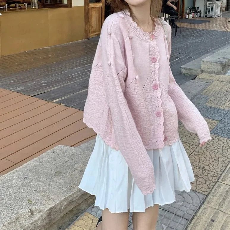 2024 Spring Fashionable girls long sleeve free size sweet style cable knit women sweater cardigan