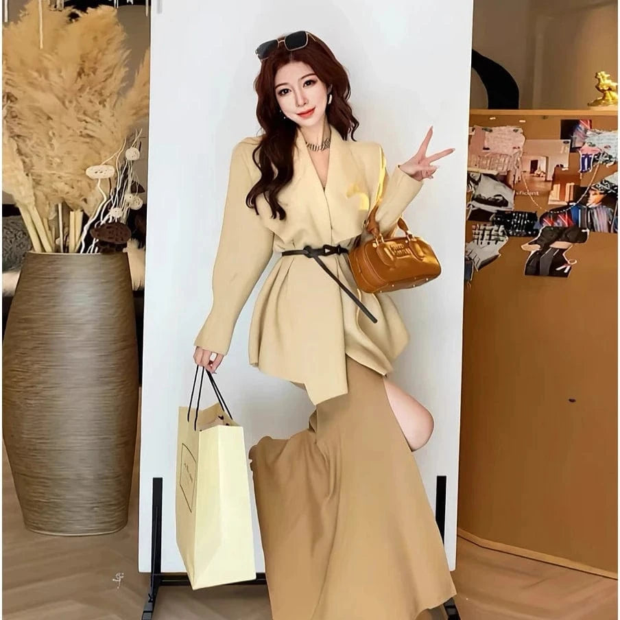 2024 Spring  ladies long sleeve elegant cardigan classic large size high quality belt sweater coat
