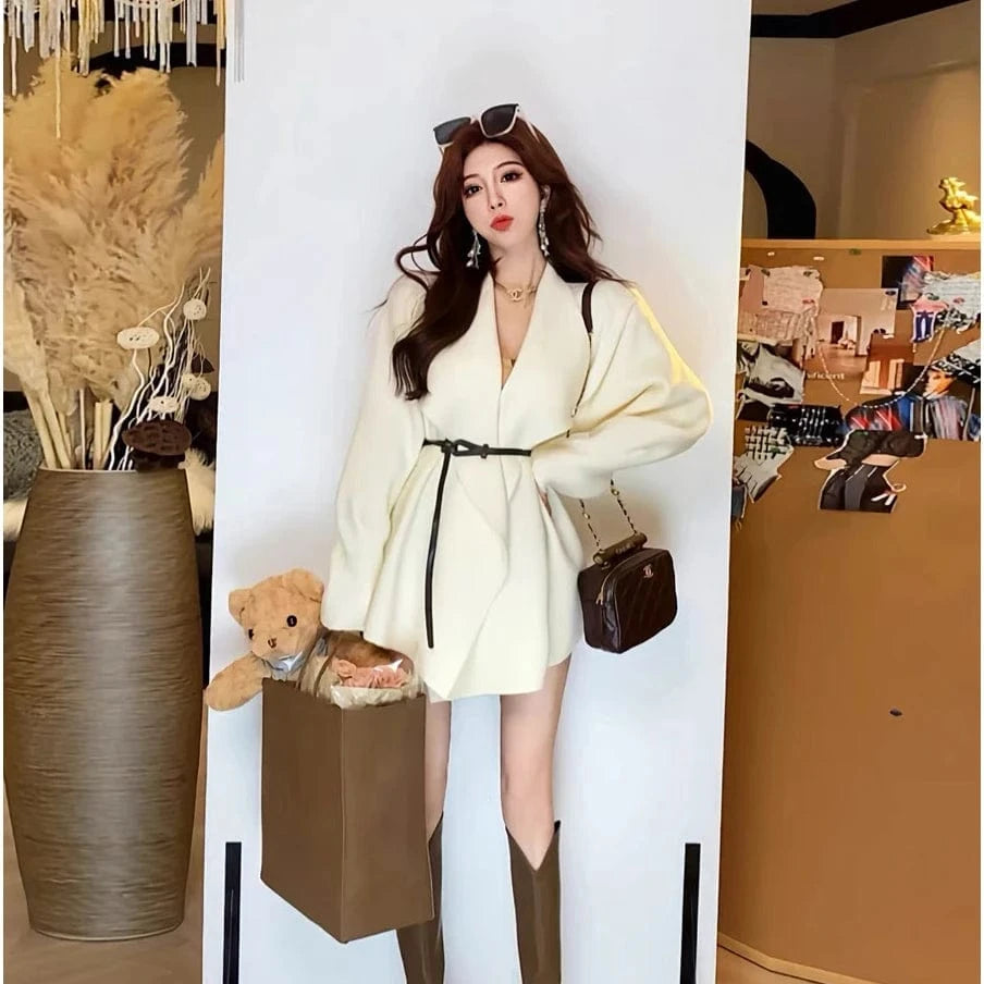 2024 Spring  ladies long sleeve elegant cardigan classic large size high quality belt sweater coat