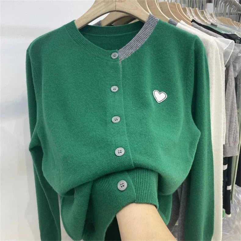 2024 Spring Ladies  long sleeve loose fitting love heart color blocking women sweater coat