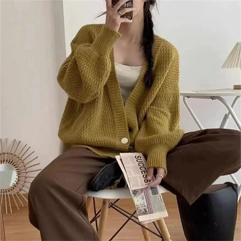 2024 Spring  ladies long sleeve v-neck elegant cardigan classic large size high quality sweater coat