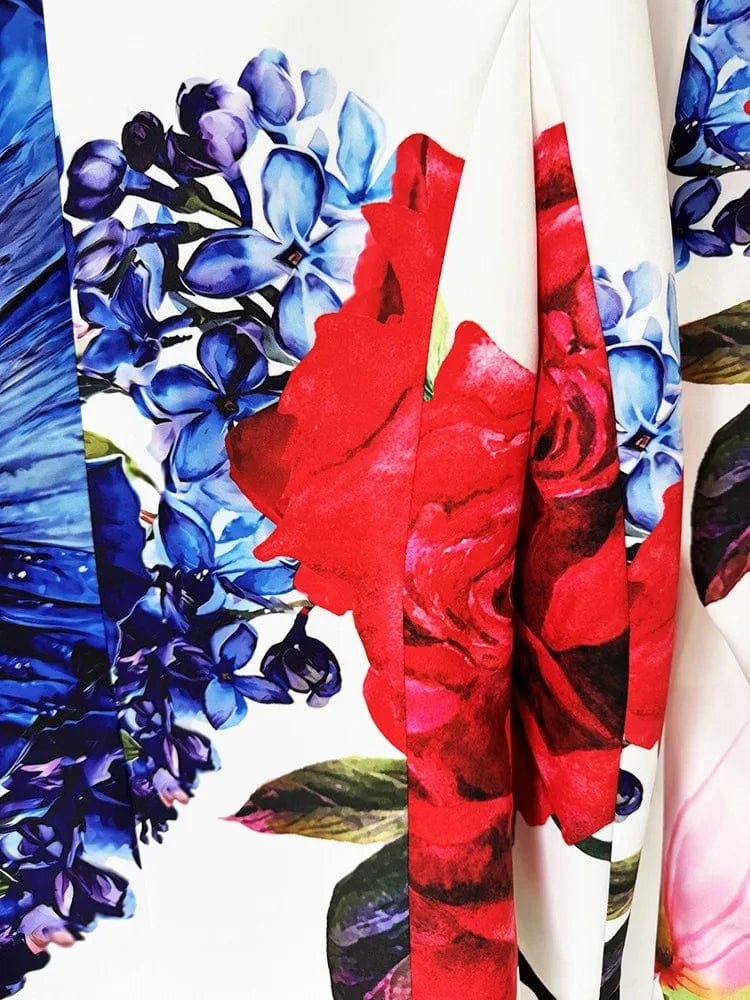 2024 Spring Lady Office High Quality Stylish Floral Suit Single Button Long Sleeve Blazer Flared Pants Women Casual 2Pcs