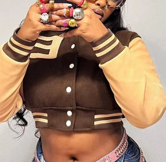 2024 spring long sleeve button letter coat patchwork sexy short baseball jacket coat for women lady