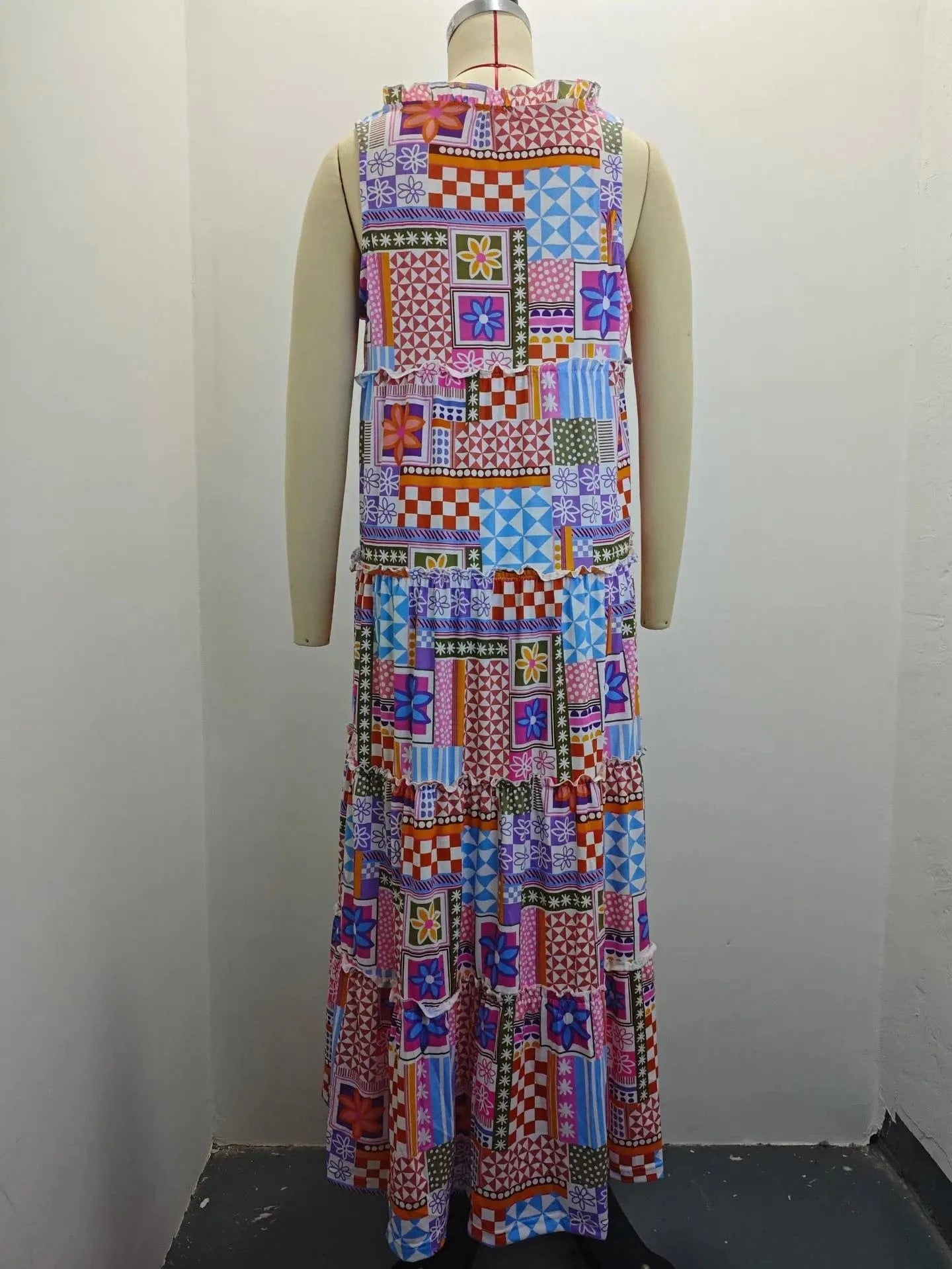 2024 Spring New Arrival Elegant Short Sleeve Print Round Collar Women Dress