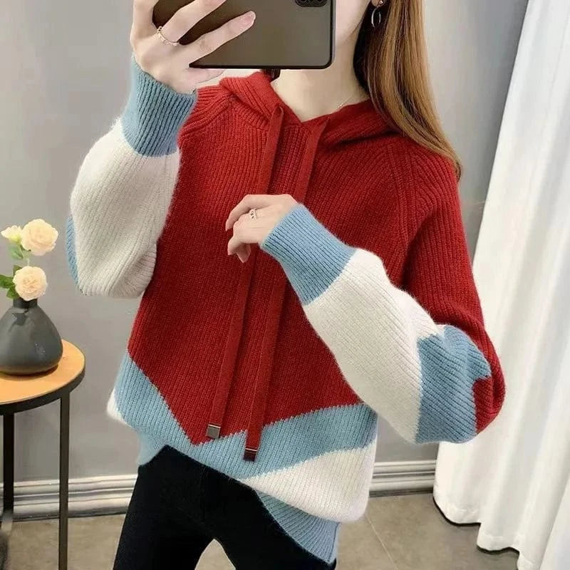 2024 spring new arrival fashion lady long sleeve plus size grid patchwork loose hoodies sweater shirt