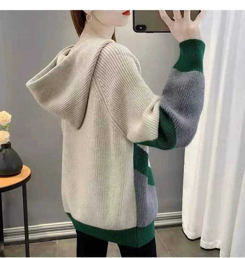 2024 spring new arrival fashion lady long sleeve plus size grid patchwork loose hoodies sweater shirt