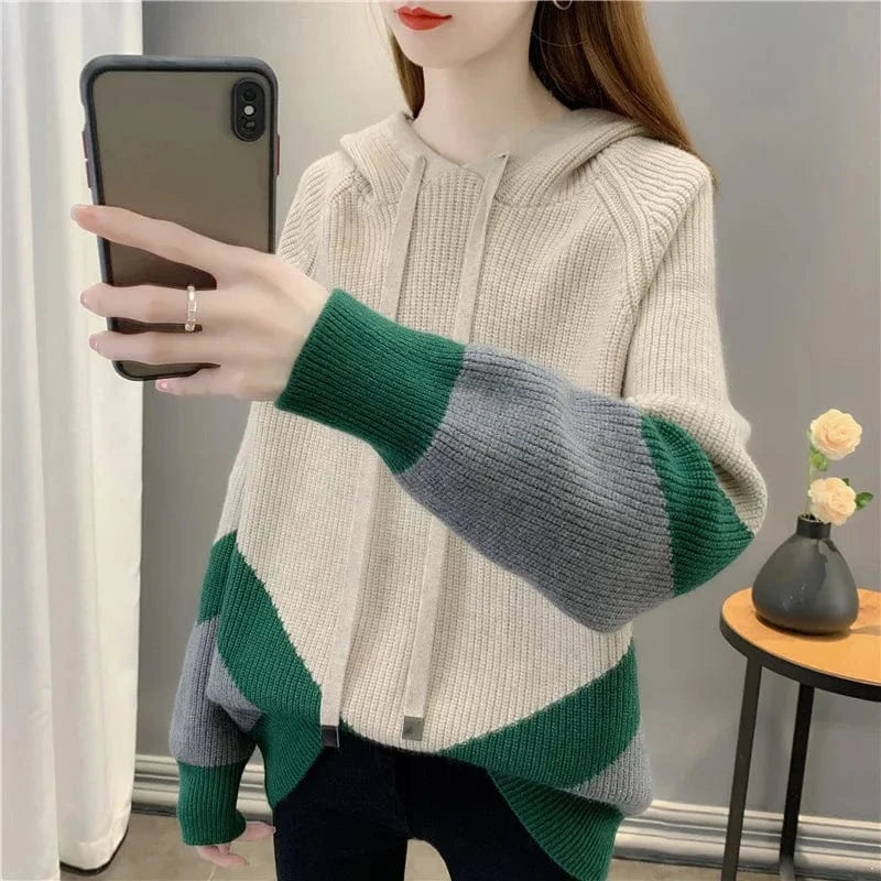 2024 spring new arrival fashion lady long sleeve plus size grid patchwork loose hoodies sweater shirt