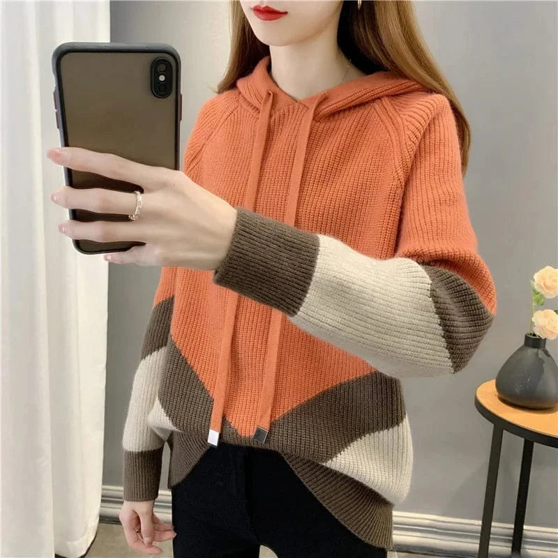 2024 spring new arrival fashion lady long sleeve plus size grid patchwork loose hoodies sweater shirt