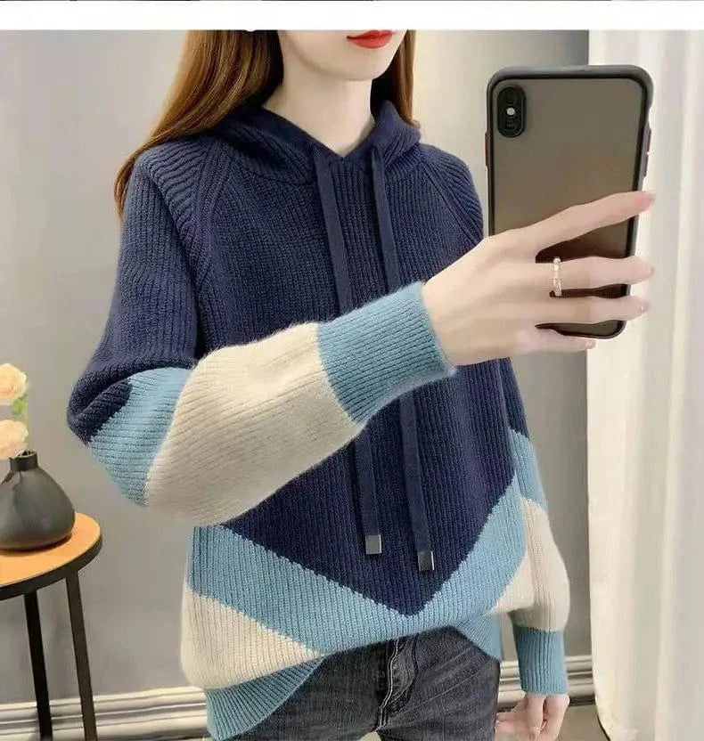 2024 spring new arrival fashion lady long sleeve plus size grid patchwork loose hoodies sweater shirt