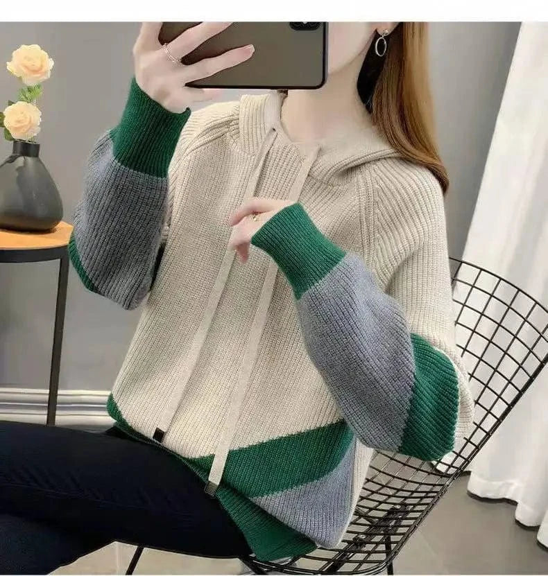 2024 spring new arrival fashion lady long sleeve plus size grid patchwork loose hoodies sweater shirt
