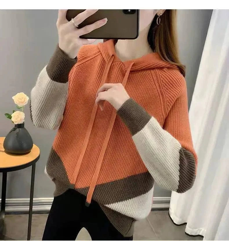 2024 spring new arrival fashion lady long sleeve plus size grid patchwork loose hoodies sweater shirt