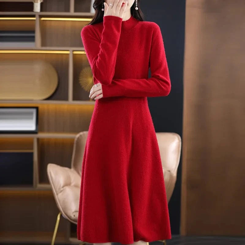 2024 Spring new arrival fashion lady middle high neck long sleeve slim fit high waist loose hip women sweater dress
