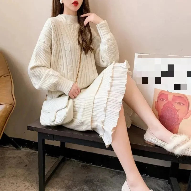 2024 spring new arrival fashion lady mock collar long sleeve lace oversized pink sweater dress