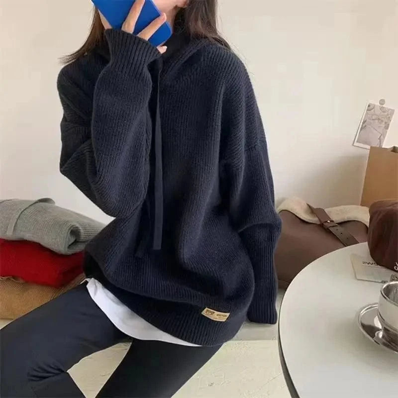 2024 spring new arrival fashion lady plus size loose knit hoodies shirt