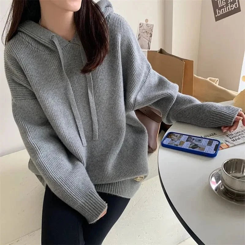 2024 spring new arrival fashion lady plus size loose knit hoodies shirt