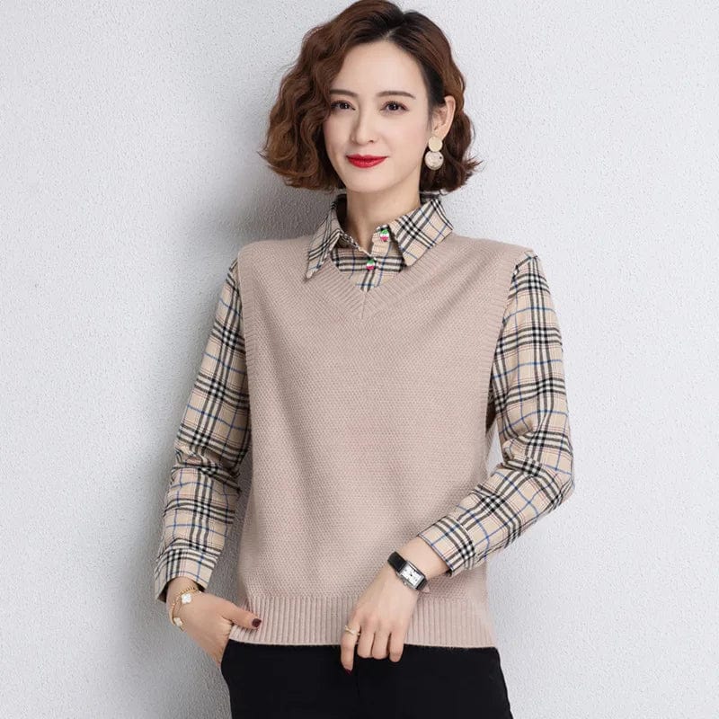 2024 spring New Arrival Fashion Lady Slim fit patchwork polo neck long sleeve summer thin pullover sweater
