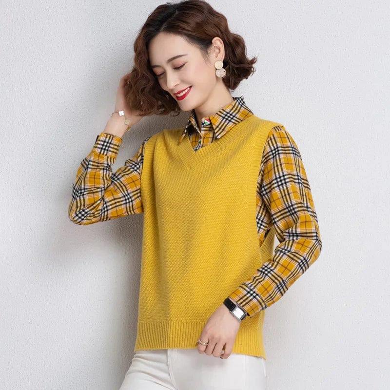 2024 spring New Arrival Fashion Lady Slim fit patchwork polo neck long sleeve summer thin pullover sweater