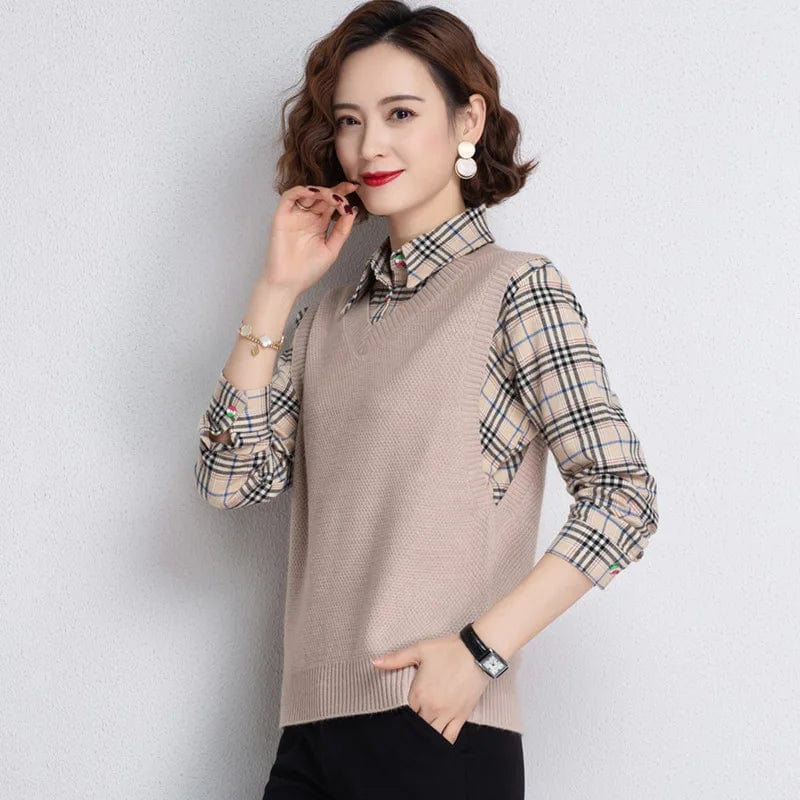 2024 spring New Arrival Fashion Lady Slim fit patchwork polo neck long sleeve summer thin pullover sweater