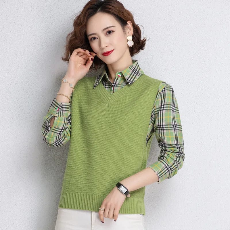 2024 spring New Arrival Fashion Lady Slim fit patchwork polo neck long sleeve summer thin pullover sweater