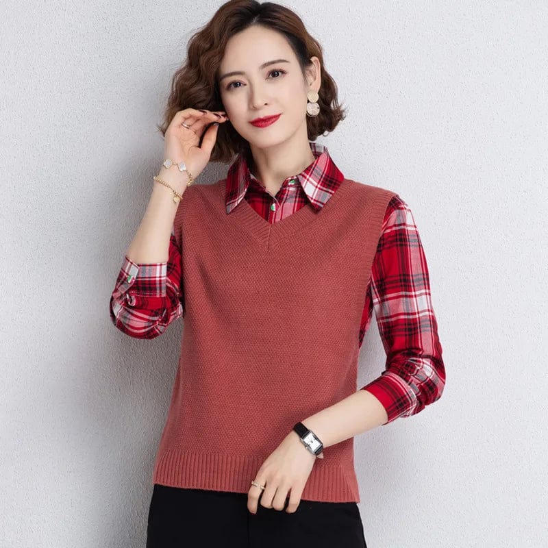 2024 spring New Arrival Fashion Lady Slim fit patchwork polo neck long sleeve summer thin pullover sweater