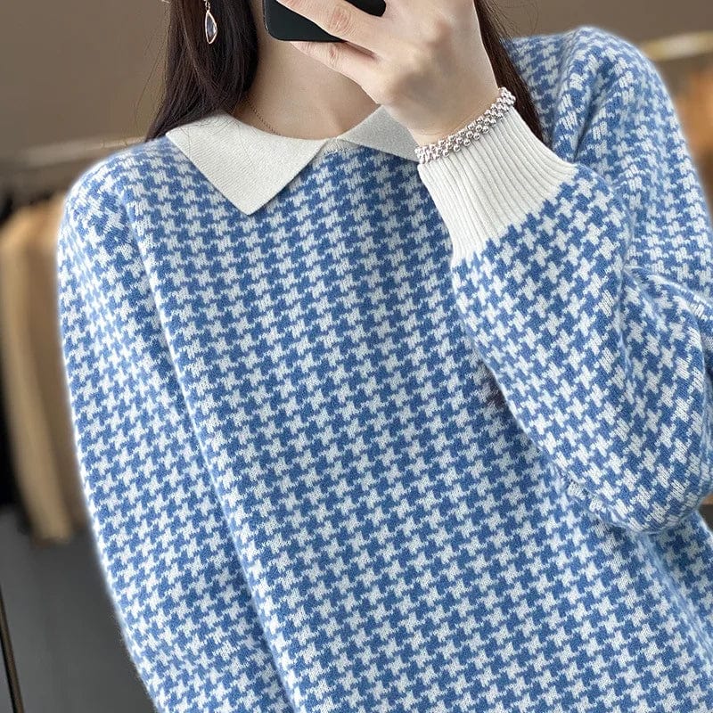 2024 Spring new arrival fashion women's lapel long sleeve loose plaid jacquard high-quality best-selling pullover sweater