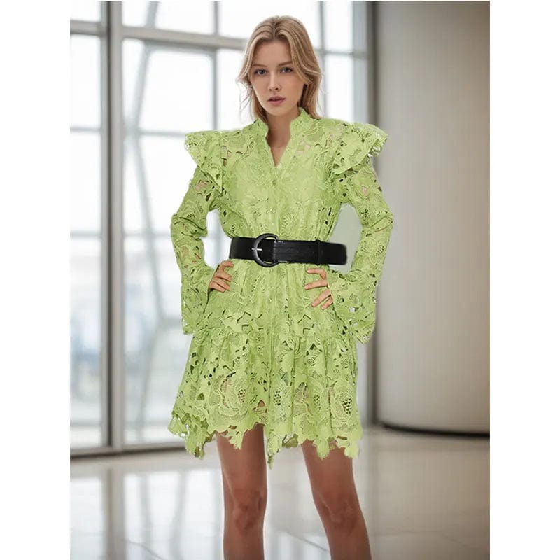 2024 Spring New Arrival French Style Lace Embroidery Patchwork Women Casual Dress