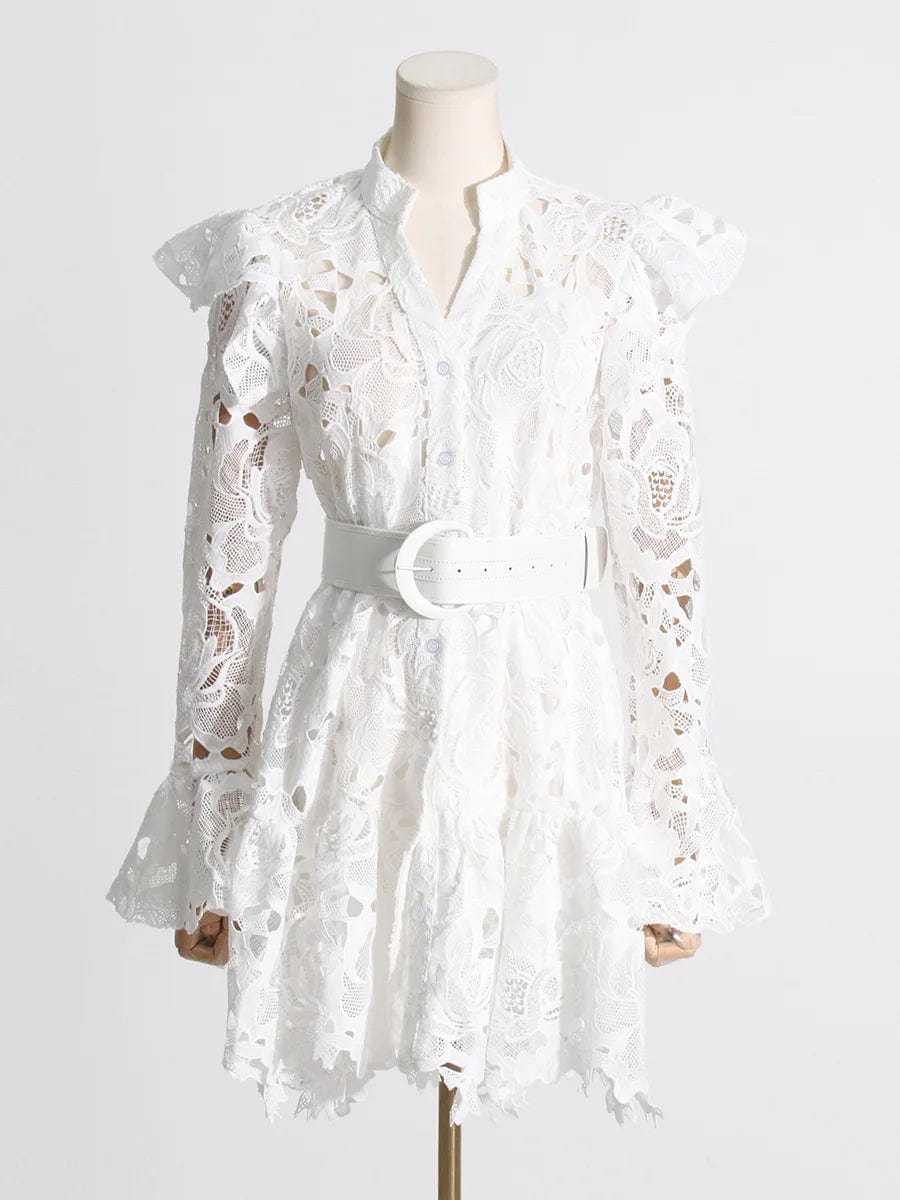 2024 Spring New Arrival French Style Lace Embroidery Patchwork Women Casual Dress