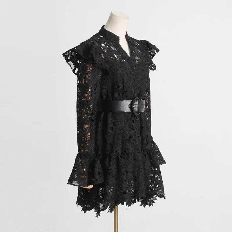 2024 Spring New Arrival French Style Lace Embroidery Patchwork Women Casual Dress