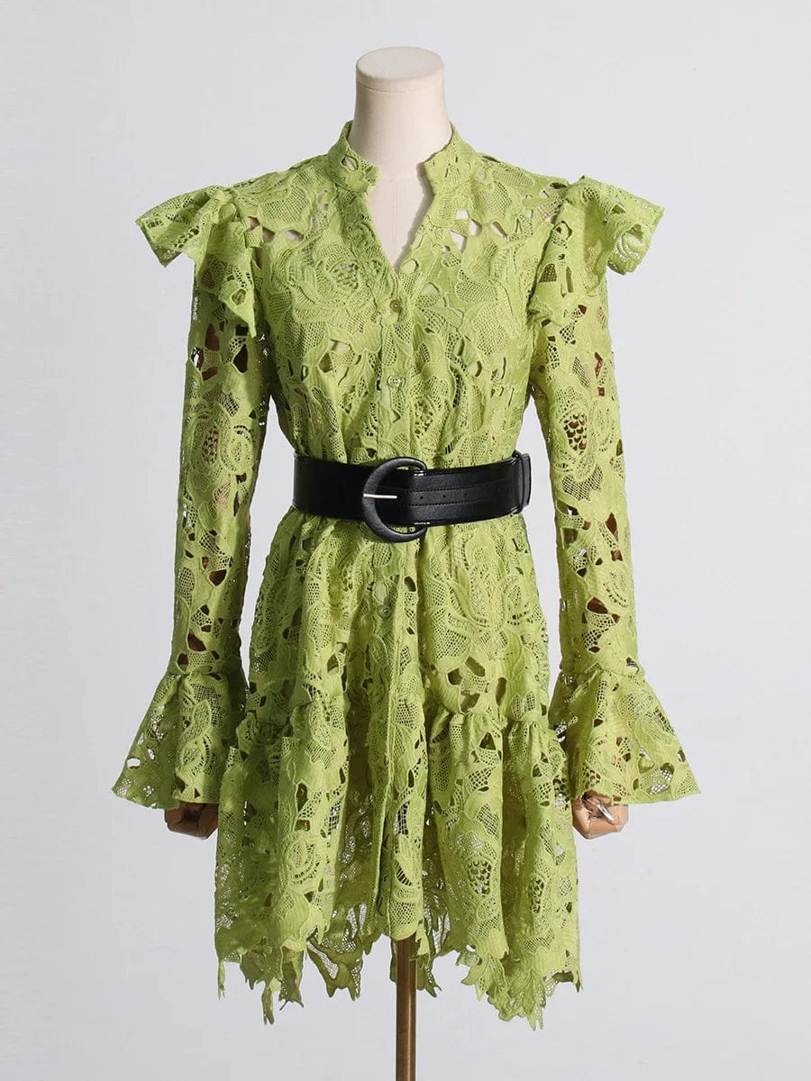 2024 Spring New Arrival French Style Lace Embroidery Patchwork Women Casual Dress