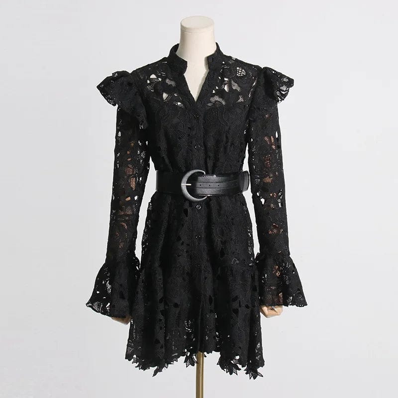 2024 Spring New Arrival French Style Lace Embroidery Patchwork Women Casual Dress