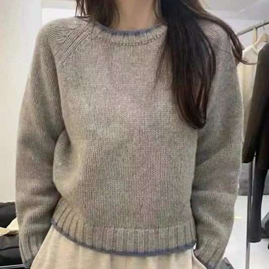 2024 Spring new arrival girls crew neck long sleeve loose fitting solid color pullover sweater jumper