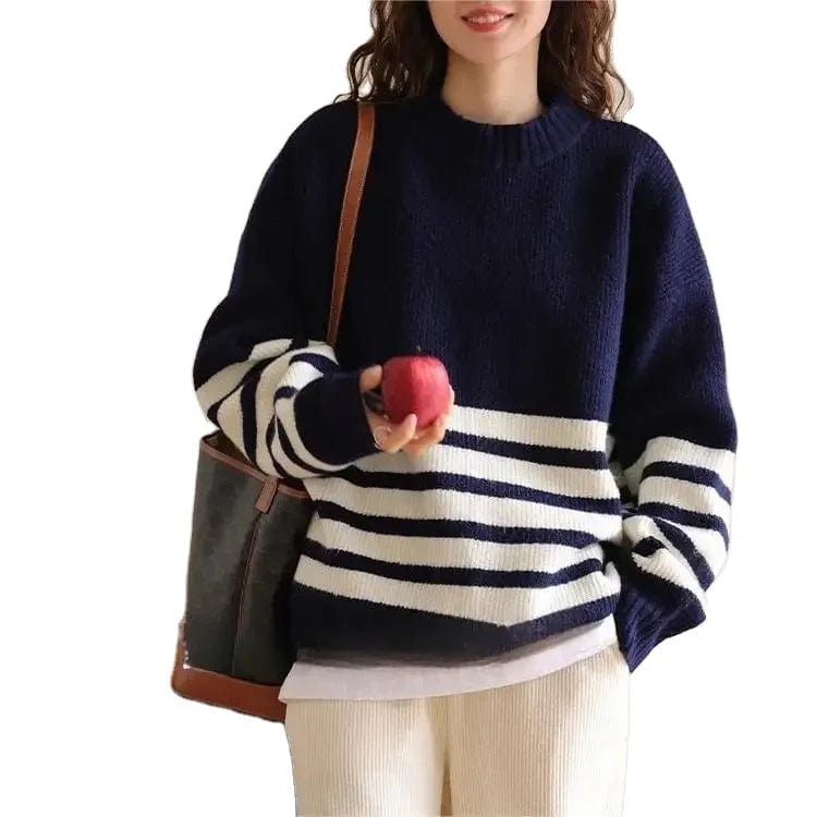 2024 Spring new arrival girls round neck long sleeve striped oversize soft pullover sweater jumper