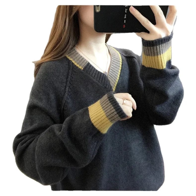 2024 Spring new arrival girls v-neck long sleeve loose fitting cable knit classic sweater jumper