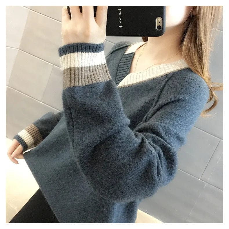 2024 Spring new arrival girls v-neck long sleeve loose fitting cable knit classic sweater jumper