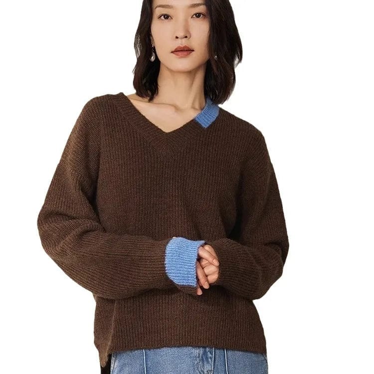 2024 Spring new arrival girls v-neck long sleeve loose fitting soft pullover sweater jumper